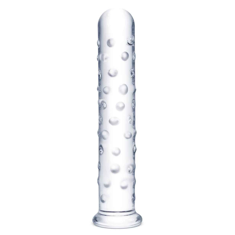 Прямой стеклянный фаллос с массажным рельефом 10" EXTRA LARGE GLASS DILDO