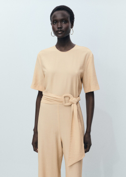 Прямой комбинезон с короткими рукавами и поясом