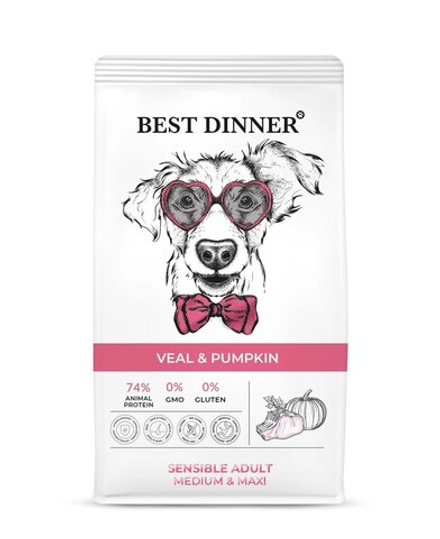 Сухой корм Best Dinner Adult Sensible Medium&Maxi Veal & Pumpkin для собак средних и крупных пород с телятиной и тыквой 12 кг