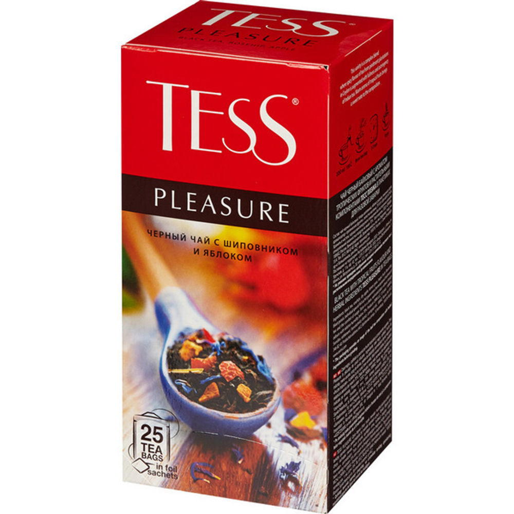 Чай чёрный Tess Pleasure с шиповником и яблоком, 25 пакетиков