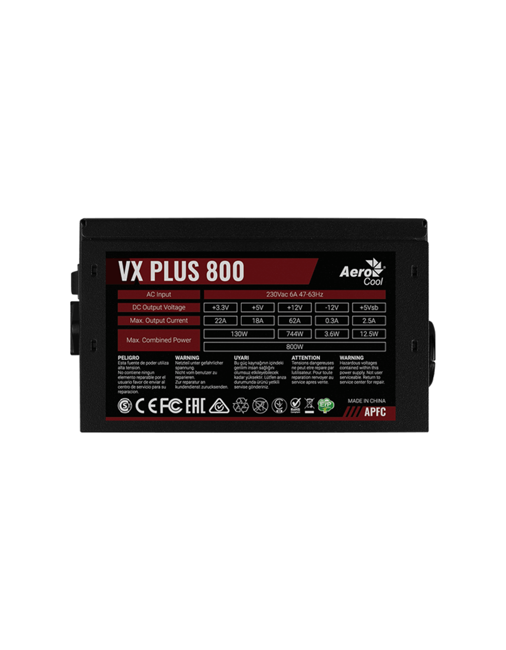 Блок питания Aerocool 800W Retail VX PLUS 800, ATX v2.3, A.PFC, fan 12cm, 4x PCI-E [6+2-Pin], 6x SATA, 4x MOLEX, 1x FDD