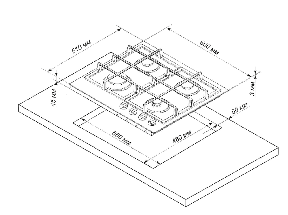 Поверхность варочная  ДеЛюкс TG4_750231F-079 (черная эмаль,ручки латунь, газ/к,  60*51) Россия