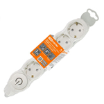 Удлинитель бытовой 4 гн, 1.5 м, ПВС, 3х1 мм2, с/з, 16 А, выкл, 250В,с з/ш, бело-сер, TDM, Люкс УЛ04,