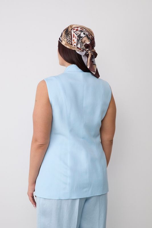 Жилет удлиненный приталенный изо льна, голубой