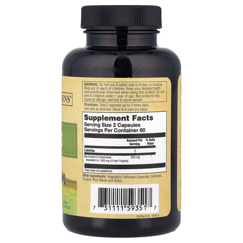 Zand, Пчелиный прополис, двукратная эффективность, 120 капсул (400 мг на капсулу)
