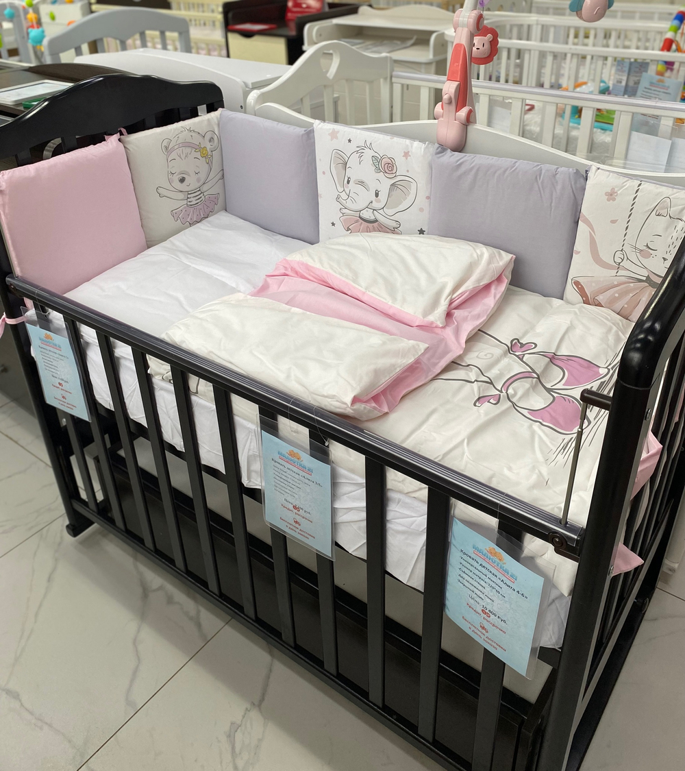 Комплект в кроватку 6-ти предметный (подушечки 17 предметов), "Мир игрушек" Мишка Балерина поплин