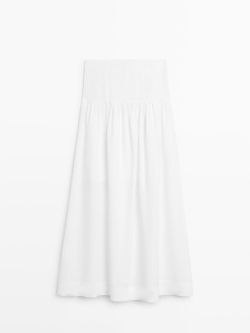 Massimo Dutti Юбка миди с кокеткой, белый