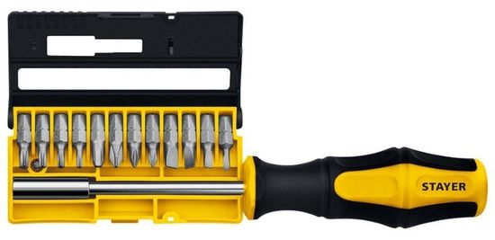 Отвертка-битодержатель с насадками 13 шт STAYER Hercules-B13
