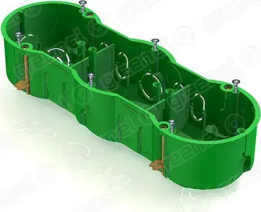 Подрозетник Greenel / Гринэль трехместный с металлическими лапками 212х70х45мм, GE40024 для полых стен / установочная коробка