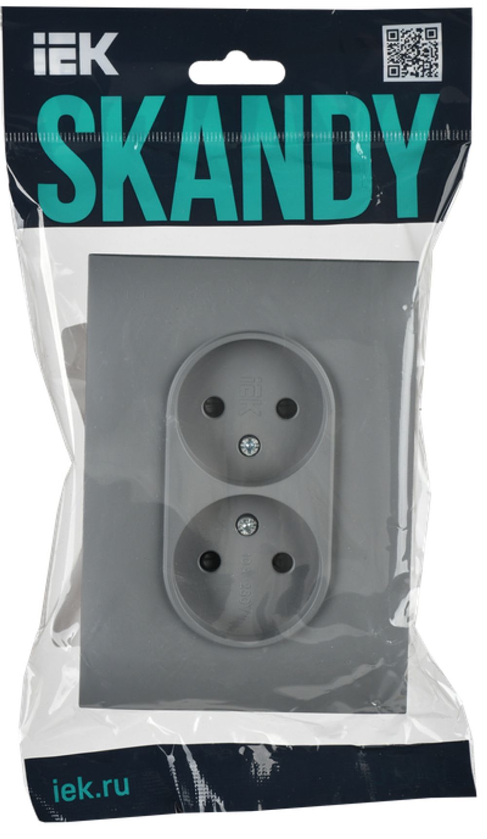 SKANDY Розетка 2-местная без заземления с защитными шторками 10А в сборе SK-R09Gr серый IEK