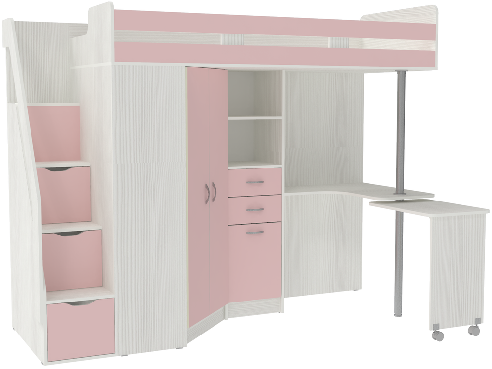 Кровать-чердак КарИВи Мийа Белое Дерево Розовый