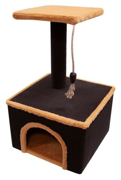 ZOONIK Комплекс для кошек "Экспо средний" с полкой 28*28 см, мех + ковролин, 320*320*545 мм, коричневый