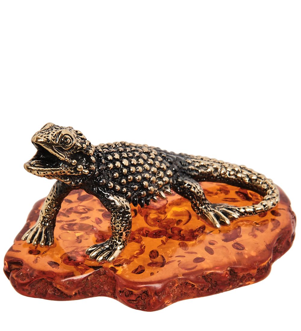 Народные промыслы AM-1368 Фигурка «Ящерица» (латунь, янтарь)
