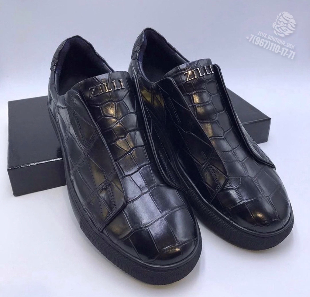 Слипоны Zilli из кожи крокодила