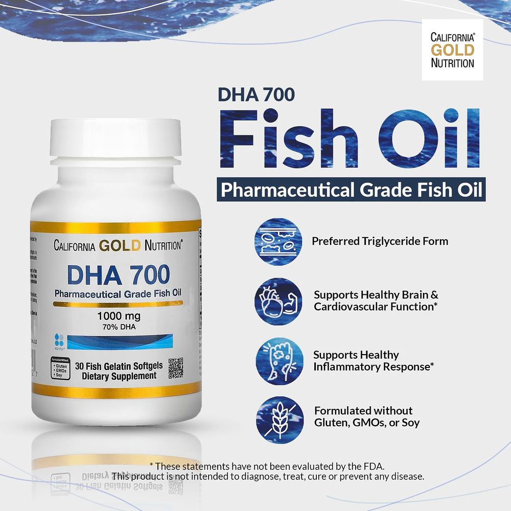 California Gold Nutrition, DHA 700, рыбий жир, ультраконцентрированный, 1000 мг, 30 капсул из рыбьего желатина