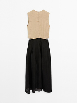 Massimo Dutti Длинное комбинированное платье с боковыми разрезами, черный