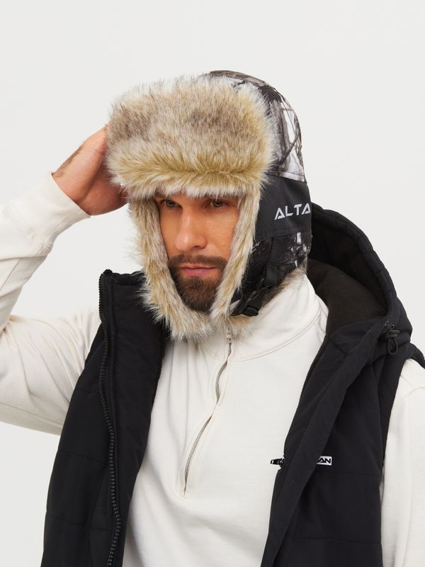 Шапка ушанка зимняя Альтаир с маской ткань Alova цвет Белый лес (ветки)