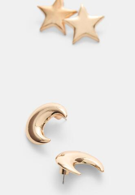 STRADIVARIUS Комплект из 2 пар сережек в виде луны и звезд, золотой