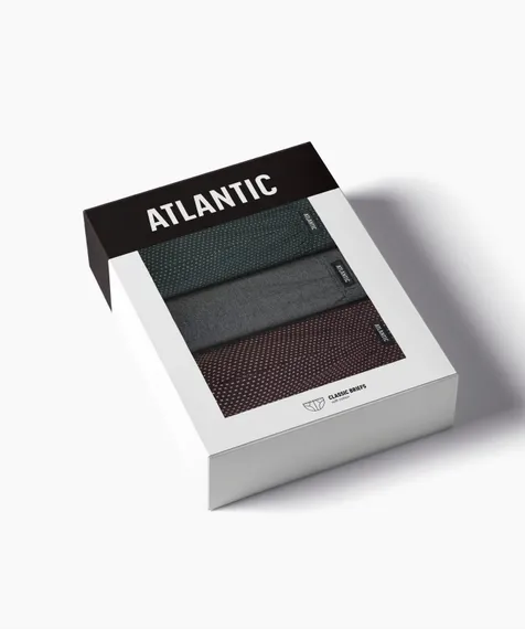 Мужские трусы (3шт) слипы классика  Atlantic 3MP-202, хлопок, изумрудный + темно-серый меланж + баклажан