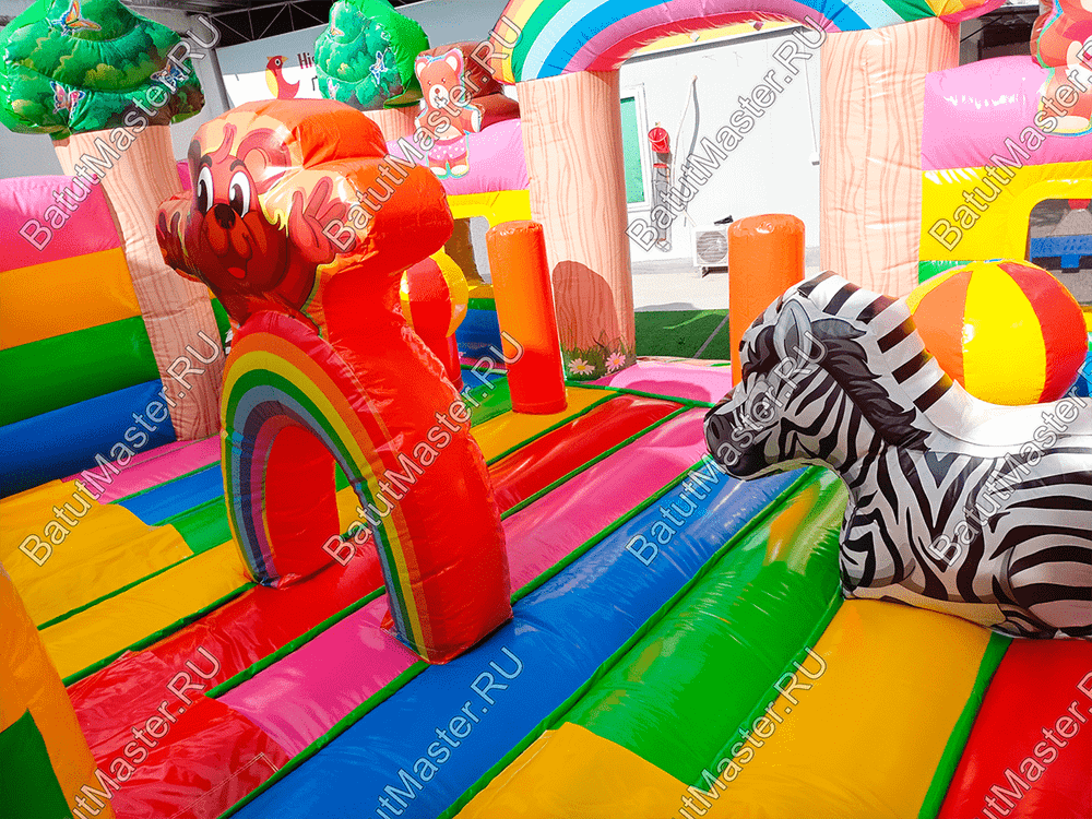 Коммерческий надувной батут "Мишки и дети", 10*6*6,5 м, с горкой 3,5 м