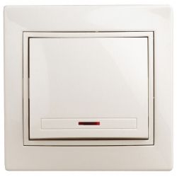 Выключатель Intro Plano 1-102-02 одноклавишный с подсветкой, 10А-250В, IP20, СУ, слоновая кость