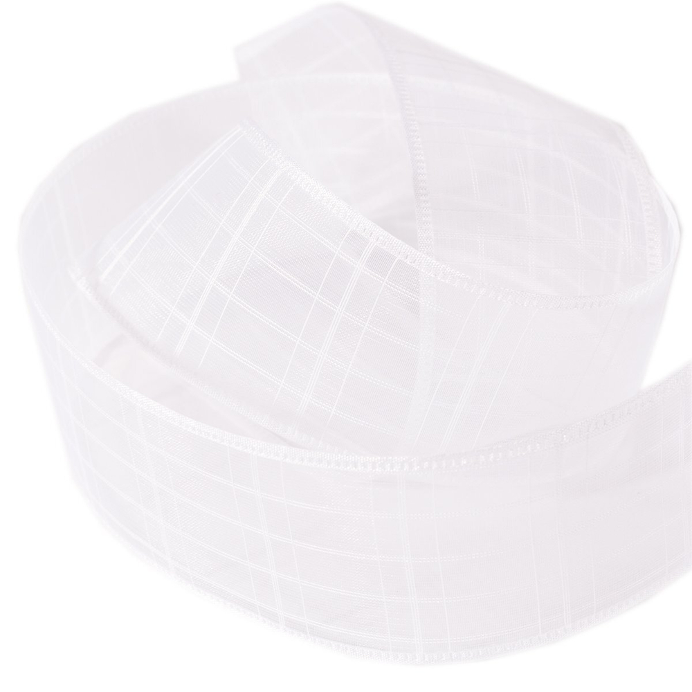 Декоративная лента капроновая для декора и флористики, 4 см, намотка 25 ярдов, белый, дизайн линии