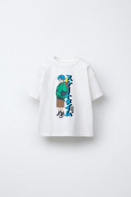 ZARA ФУТБОЛКА С ПРИНТОМ, ЖЕЛТОВАТО-БЕЛЫЙ