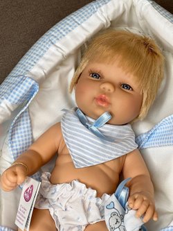 Кукла BERJUAN виниловая 30см Baby в люльке в пакете (501A)