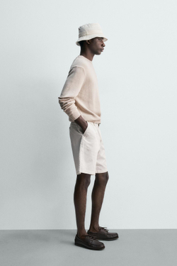 ZARA СВИТЕР ИЗ ХЛОПКА И ЛЬНА, ЭКРЮ