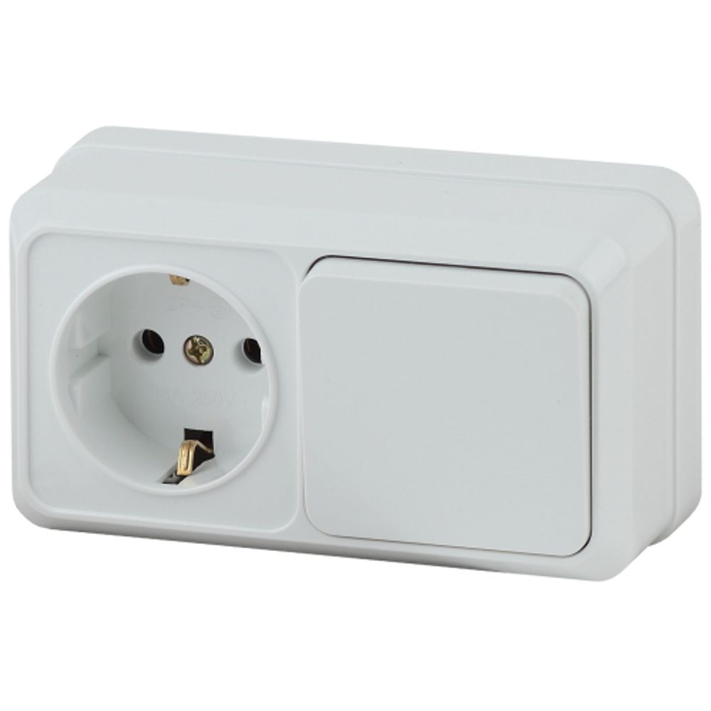 Блок розетка с выключателем Intro Quadro 2-701-01 горизонтальный 10-16-А-250В IP20 ОУ белый | Intro