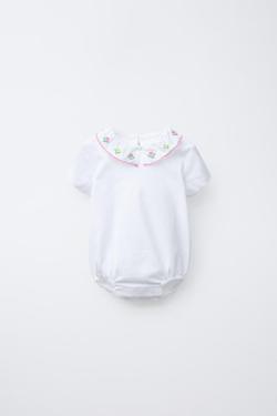 ZARA БОДИ С ВЫШИВКОЙ НА ВОРОТНИКЕ, ЖЕЛТОВАТО-БЕЛЫЙ