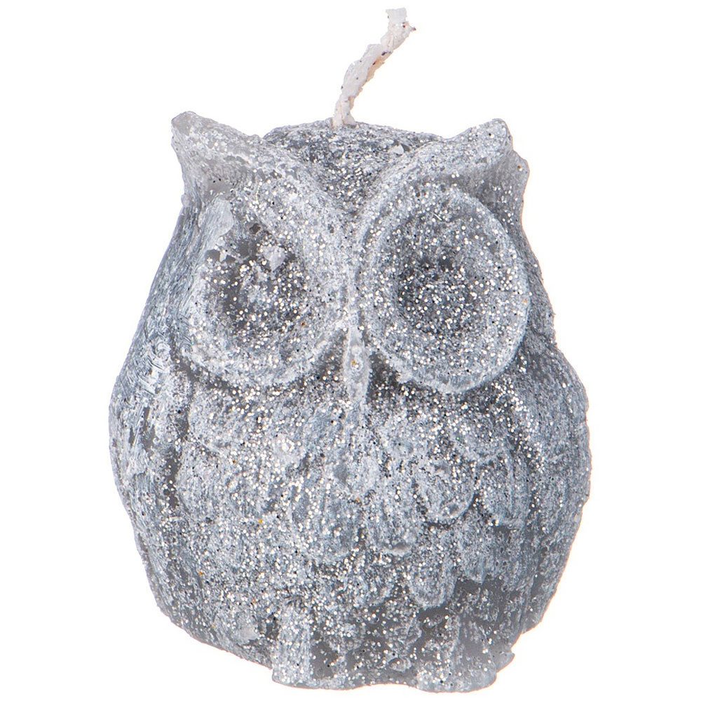 Свеча декоративная "Сова" серая с блеском 5*4,5см