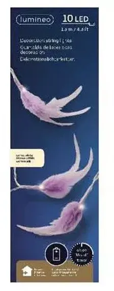 Светодиодная гирлянда Перышки фиолетовые 180 см., 10 теплых белых LED, батарейки, прозрачный провод, Kaemingk (481918/1)