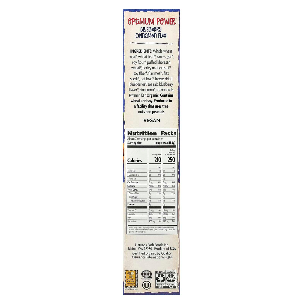 Nature's Path, органические хлопья Optimum Power®, голубика и корица, 400 г (14 унций)