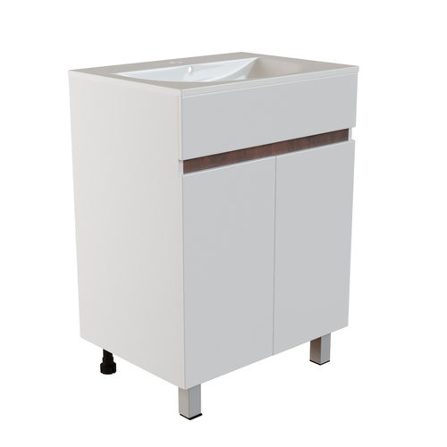 Тумба д/ванной "БРИКС-60" 2 створки белый/дуб вотан под рак."Breeze 60" мебельный (Sanita Luxe)(ПВХ)