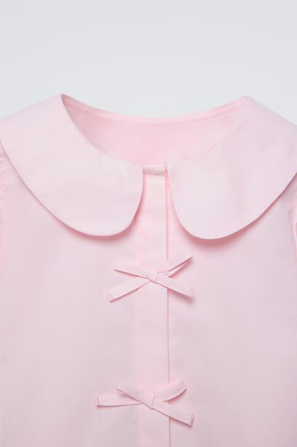 ZARA РУБАШКА ИЗ ПОПЛИНА С БАНТАМИ, СВЕТЛО-РОЗОВЫЙ