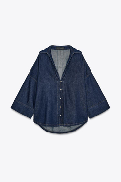 ZARA РУБАШКА С ПУГОВИЦАМИ ПОД ДЕНИМ, ТЕМНЫЙ ИНДИГО