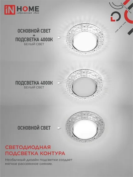 Светильник встраиваемый GX53R-crystal БАБОЧКИ-R15L с подсветкой 4К под GX53 Прозрачный/Хром IN HOME