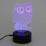 Светильник ночник «3D-Мудрая сова» на пластиковой подставке, с включателем USB