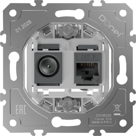 Механизм розетки RJ45/TV cat.6, ClassE-8/0-2400 МГц,  серия D16