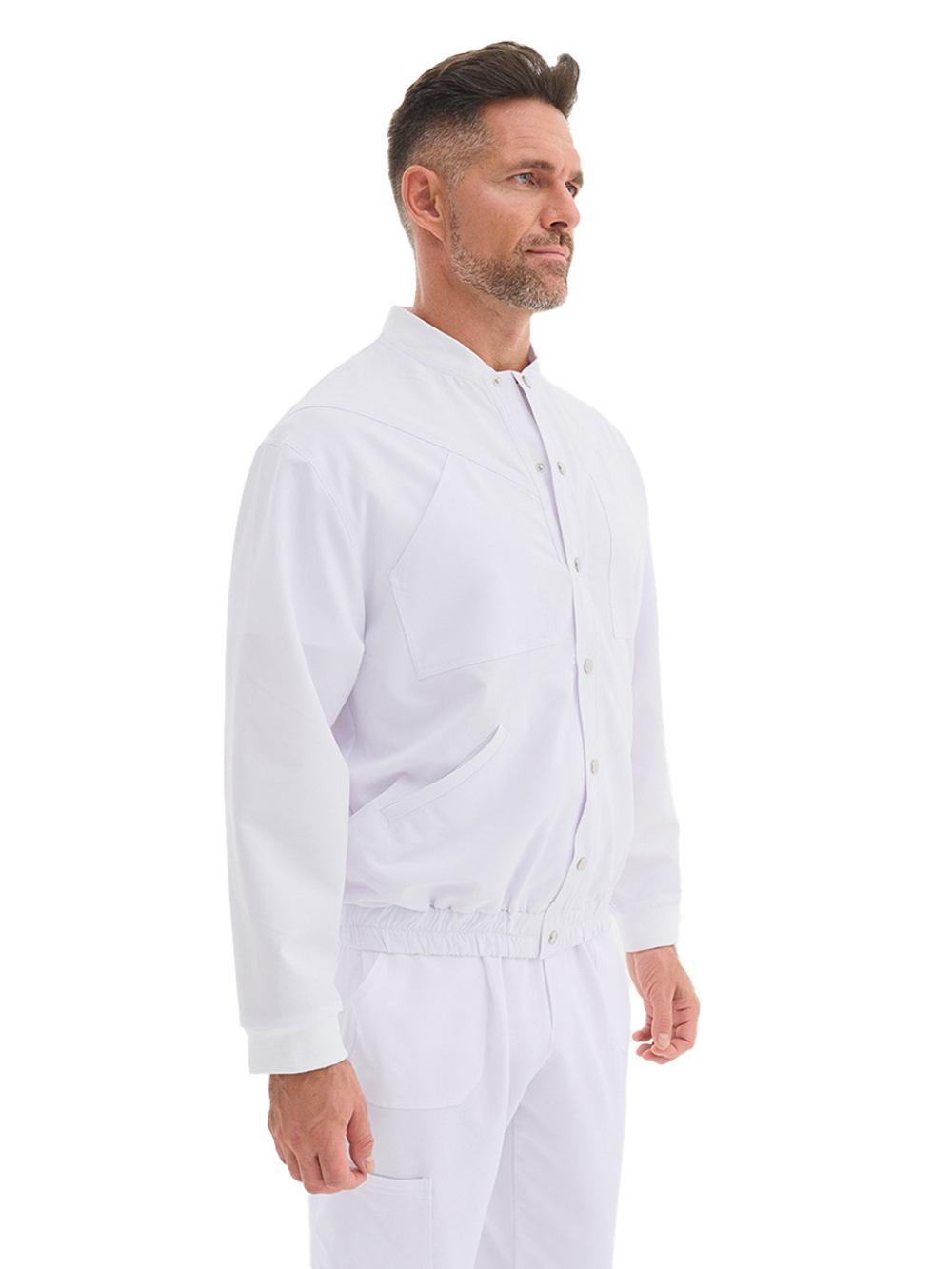 Бомбер медицинский мужской Тезис TZ690, на кнопках с эластичным поясом, белый, 54