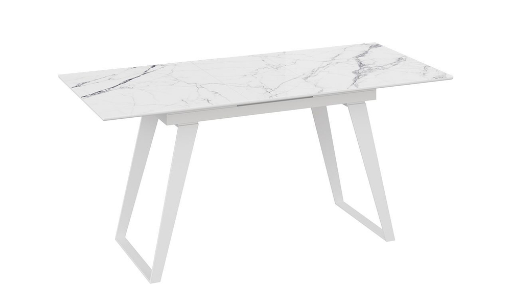 Стол кухонный обеденный раздвижной Белый муар/Стекло глянцевое белый мрамор 140(180)х80х77 см