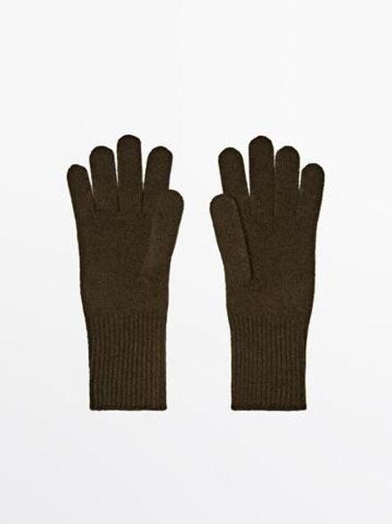 Massimo Dutti Трикотажные перчатки из смесовой шерсти, зеленый