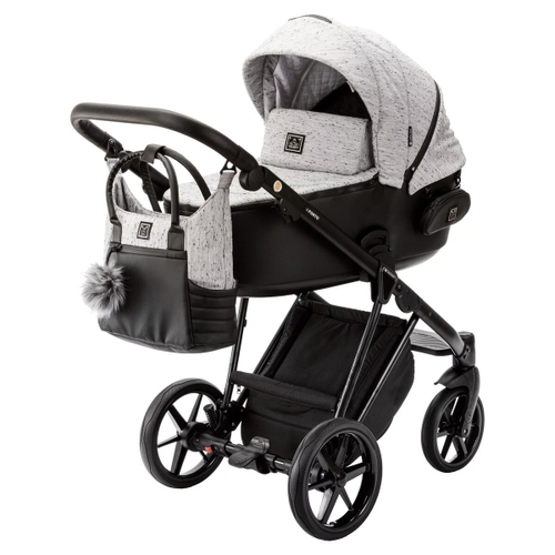 Детская коляска Adamex Porto 2 в 1 PO-PS12B (СВ.СЕР.БЕРЕЗКА+ЧЕРНАЯ КОЖА)