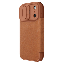 Кожаный чехол книжка коричневого цвета для iPhone 17 Pro, серия Qin Pro Leather от Nillkin