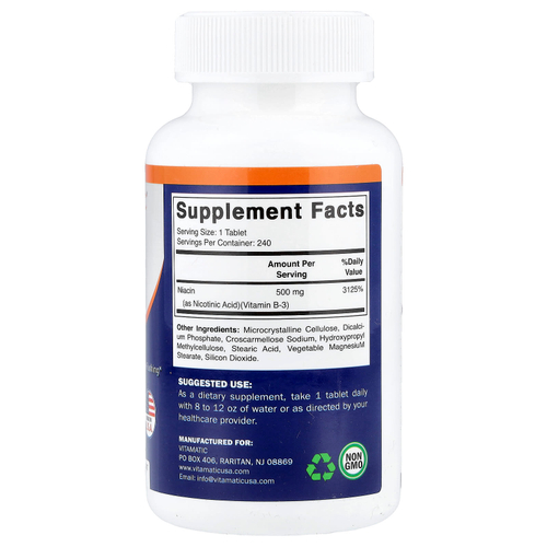 Vitamatic, ниацин, 500 мг, 240 таблеток