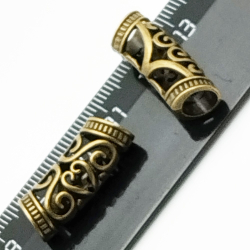 Бусины (2 шт) для бороды, дредов, косичек "Вензель-3" металлические под бронзу (отверстие 6.5мм).