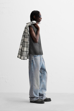 ZARA ФУТБОЛКА ИЗ ТКАНИ С ЭФФЕКТОМ ПОТЕРТОСТИ БЕЗ РУКАВОВ, ТЕМНЫЙ АНТРАЦИТ