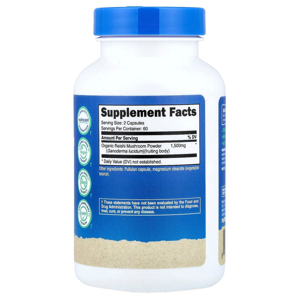 Nutricost, Гриб рейши, 120 капсул (750 мг в каждой капсуле)