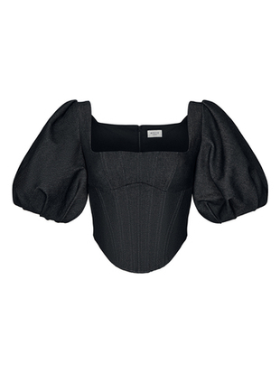 Топ корсетного типа из денима с пышными рукавами